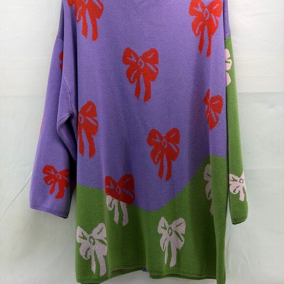 Monki Purple and Green Cardigan with Red Bow Pattern - Picture 2 of 9